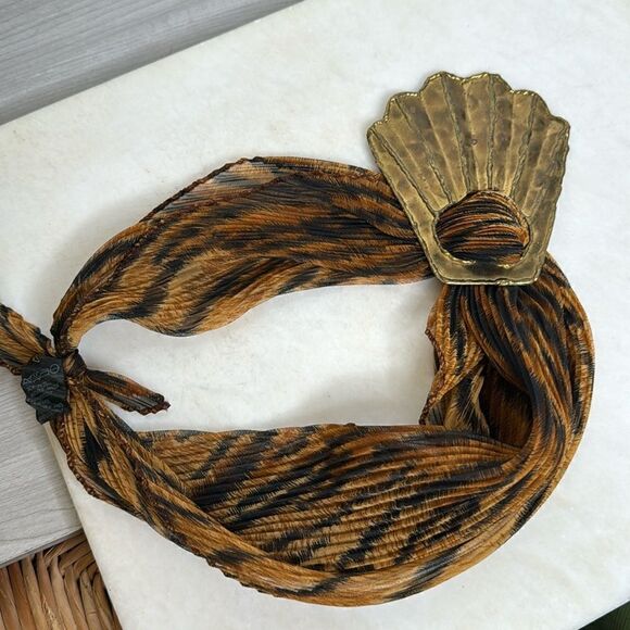 Bronze Shell Zebra Print Headband Scarf Neck Hair Accessory Silk Feel - Picture 1 of 4